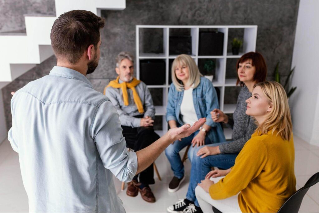 group of people getting a treatment plan for substance abuse