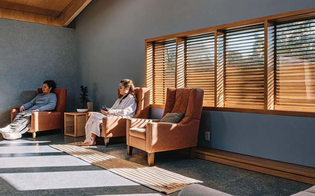 Peaceful modern outpatient counseling center interior with warm natural light and comfortable seating areas in Sarasota Florida