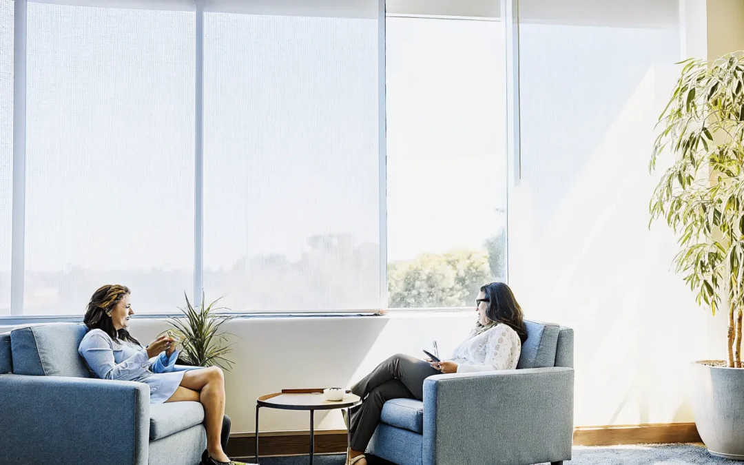 Warm and serene outpatient counseling office in Sarasota, Florida with natural lighting and comfortable seating