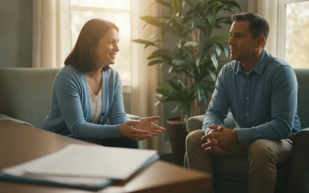 Insurance coordinator discussing outpatient addiction treatment benefits with a patient