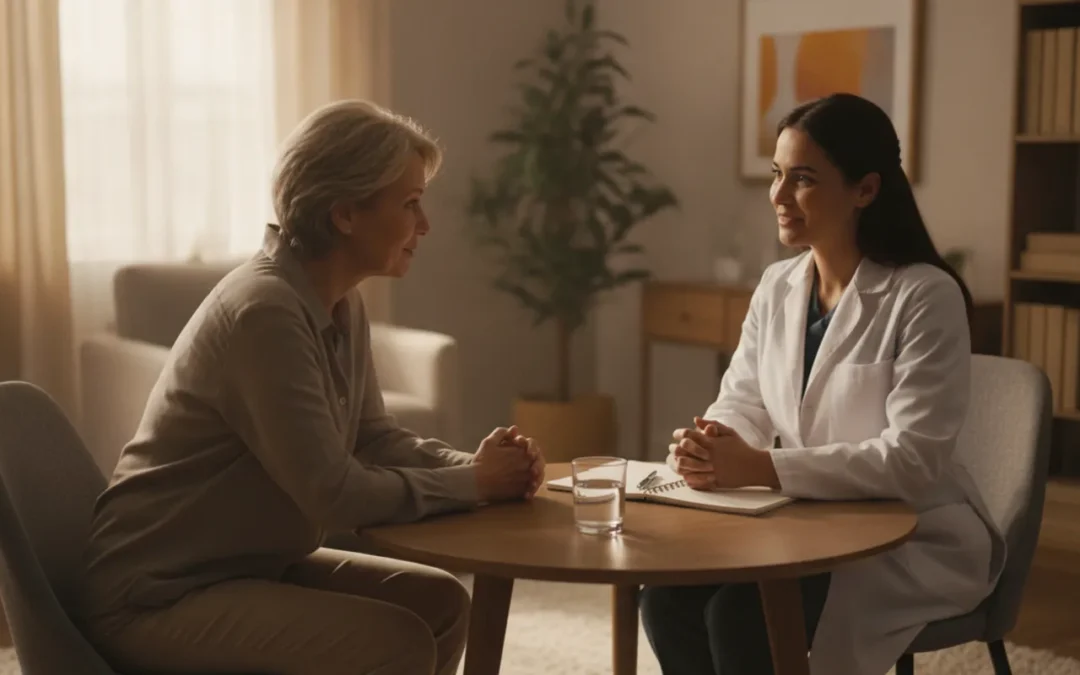 Person speaking with a healthcare professional about alcohol withdrawal symptoms